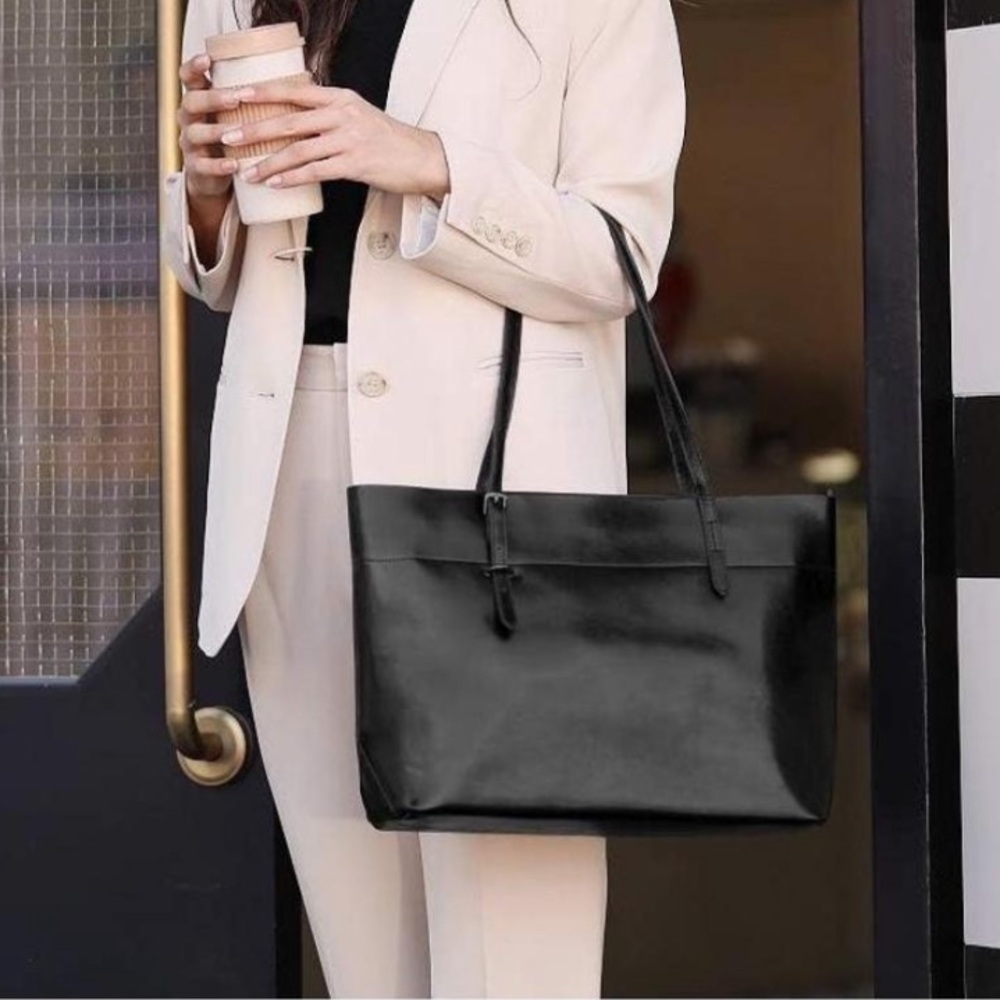 New Black Vintage Genuine Leather Tote Bag by Kattee